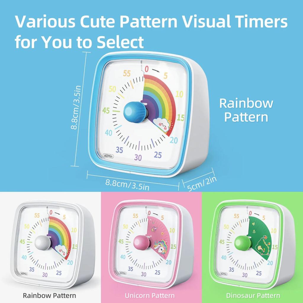 Visual Timer with Night Light, 60-Minute Countdown Timer for Kids and Adults, Silent Classroom Timer for Home, School
