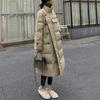 Colletto alla coreana Cappotti antivento Inverno Donna Bottoni Tasche grandi Parka lungo Giacca in cotone più caldo e addensato Piumino coreano