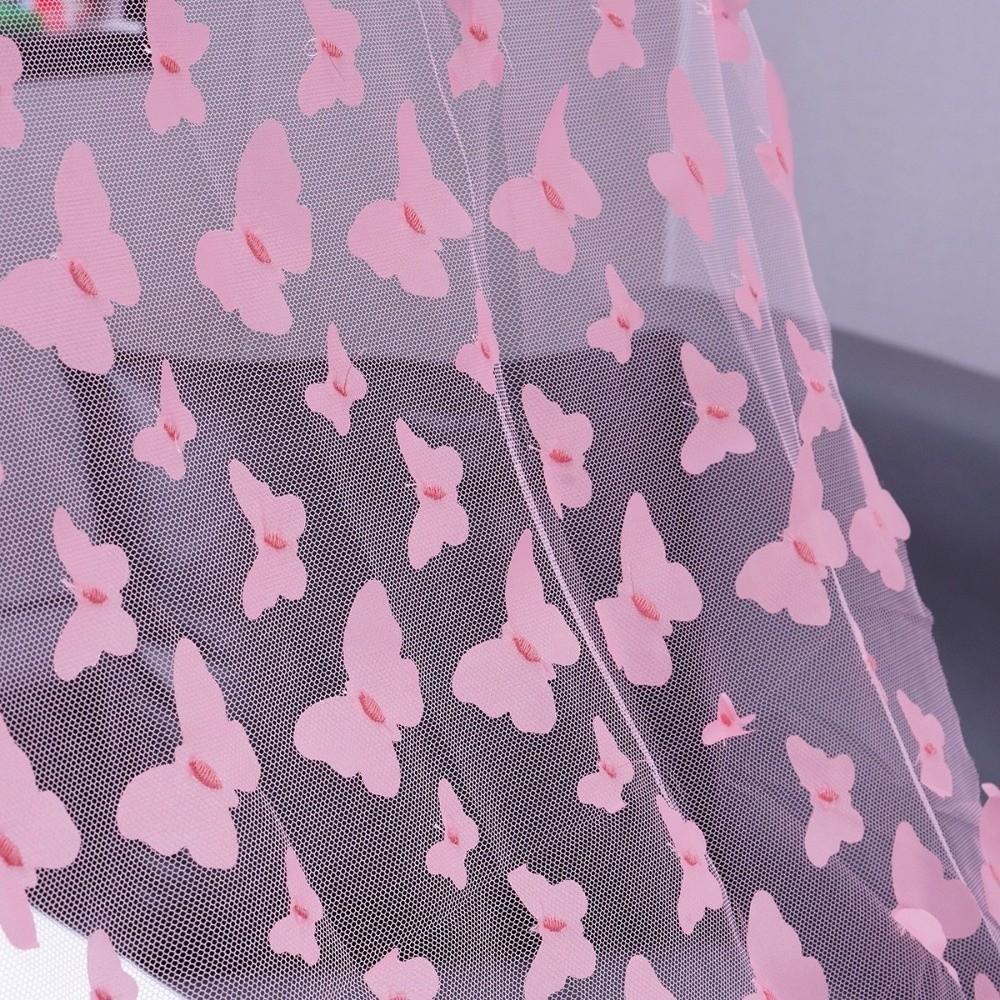 1Yard*130cm 3D Embroidered Butterfly Mesh Fabric Rainbow Gradient Handmade Tulle Dress Sewing Fabric for Stage Costume