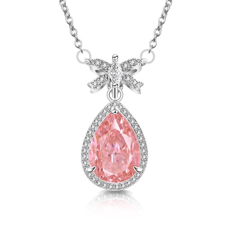 Bow Pendant Waterdrop Necklace High Carbon Diamond Zircon Ice Cut Necklace for Female Clavicle Chain Engagement Gift
