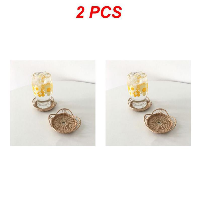 Ins Style Hand-woven Tea Coaster Rattan Insulation Pad Simple Creative Cup Holder Circular Flower Shape Household Parts