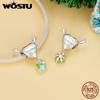 WOSTU 925 Silver Christmas Tree Car Beads Elk Snowflake Charm Snowman Puppy Cat Pendant Fit DIY Bracelet Necklace Cute Xmas Gift