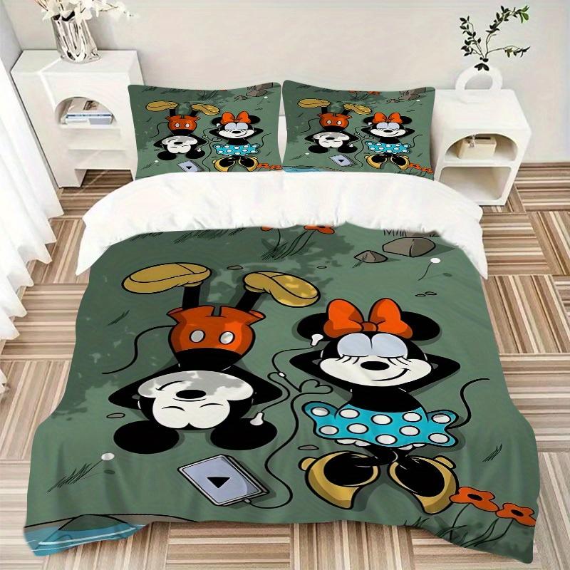 3pcs Mickey, Minnie Printed Bedding Set, Breathable And Soft, Machine Washable, Christmas Gift, Suitable for Bedroom Decoration, 080