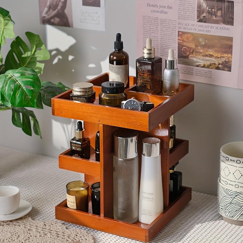 Solid wood rotating retro blind box cabinet, wooden desktop storage box, lipstick and cosmetics rack shelf organizer
