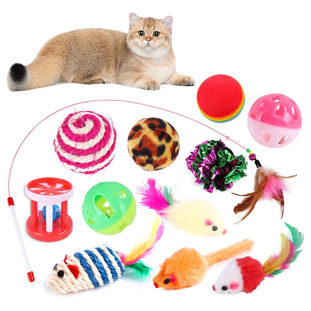 

12Pcs/Set Cat Mouse Crinkle Balls Toys Set Interactive Cat Toys Catnip Teaser Wand Fluffy Mice Balls A