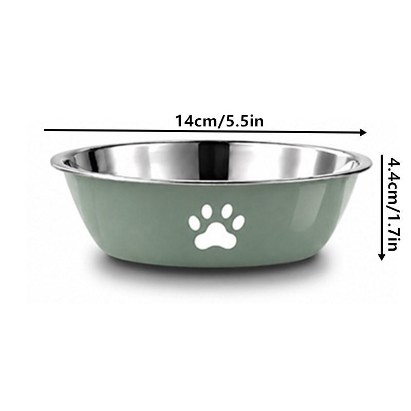 Stainless Steel Pet Water Food Bowl with Paw Print Anti-slip Silicone Base Feeder for Dogs Cats Home Outdoor Use