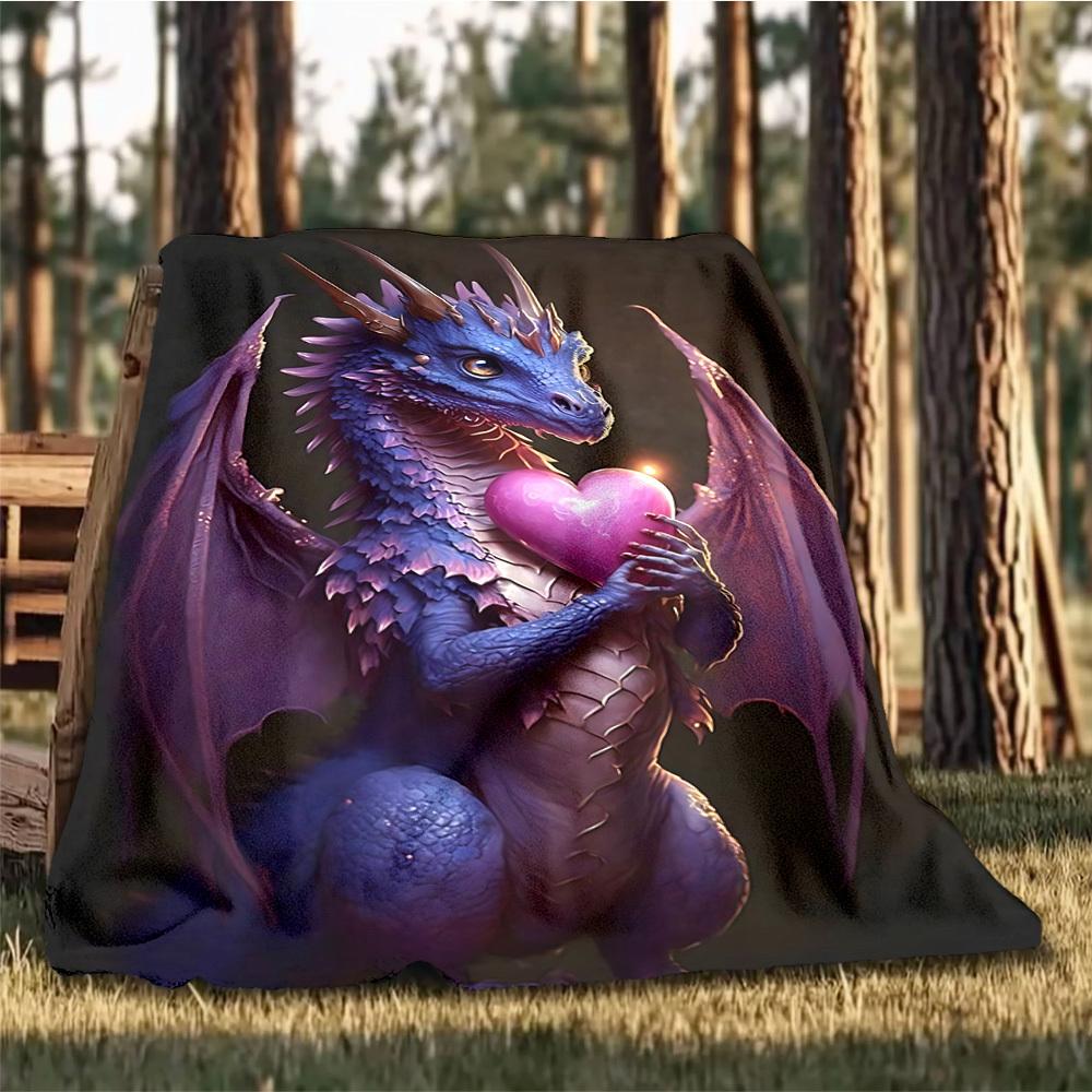 1pc Dragon Heart Throw Blanket Polyester Fiber, Lightweight Flannel, Soft & Warm, All Season Use for Outdoor, Camping Digital Print