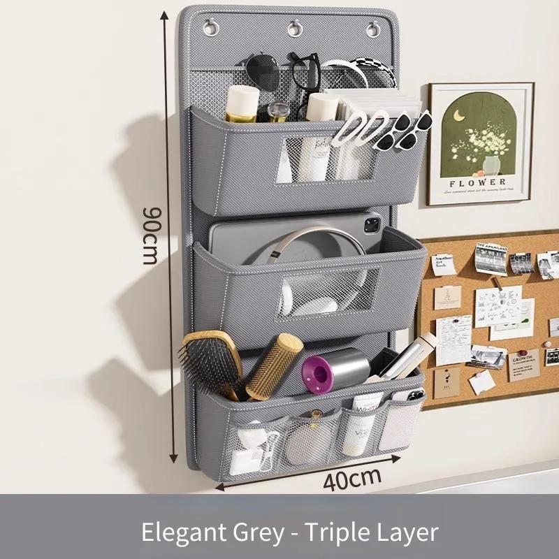 Multi-Purpose Oxford Fabric Hanging Storage Organizer-Bedside Shelf Wall/Door Mount Hanging Bag Space-Saving Gray Beige Options