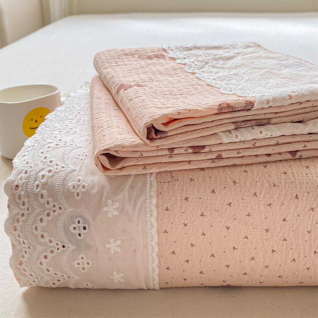 Klasse A Doppellagiges Garn Bettlaken Einzelstück Spitze Spitze Stepplaken Studentenwohnheim Dreiteiliges Set Einzelner Kissenbezug 3