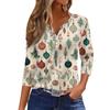 Women's Casual Fashion V-neck Loose Versatile Christmas Print Three-quarter Sleeve Top
