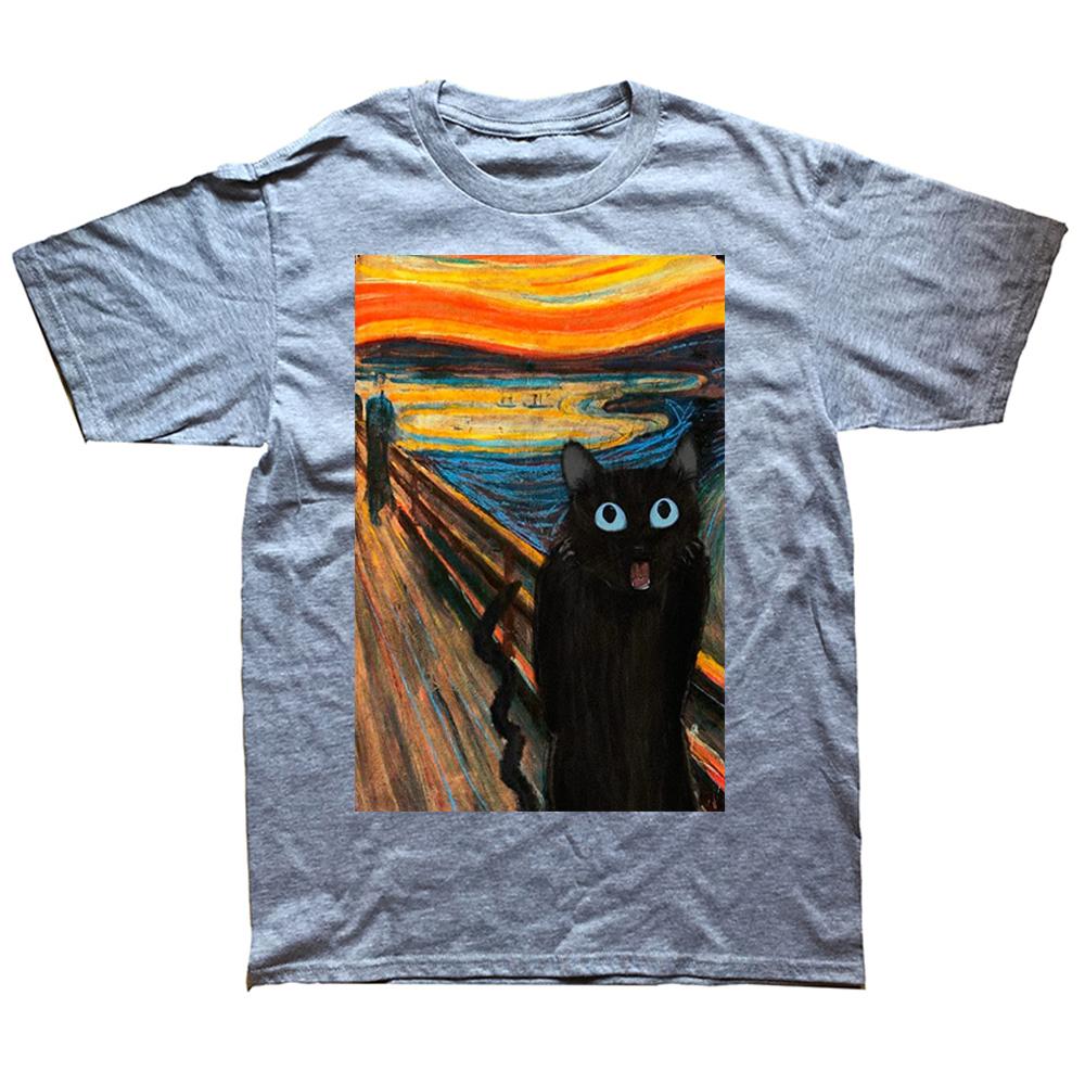 

Funny The Scream Black Cat T Shirts Summer Style Graphic Cotton Streetwear Short Sleeve Birthday Gifts Tshirt Mens Clothing S