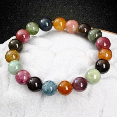 Natürliches Brasilianisches Turmal Chalcedon Damen Buntes Edelsteinarmband - Einzelreihe, Siebenfarbiges Design