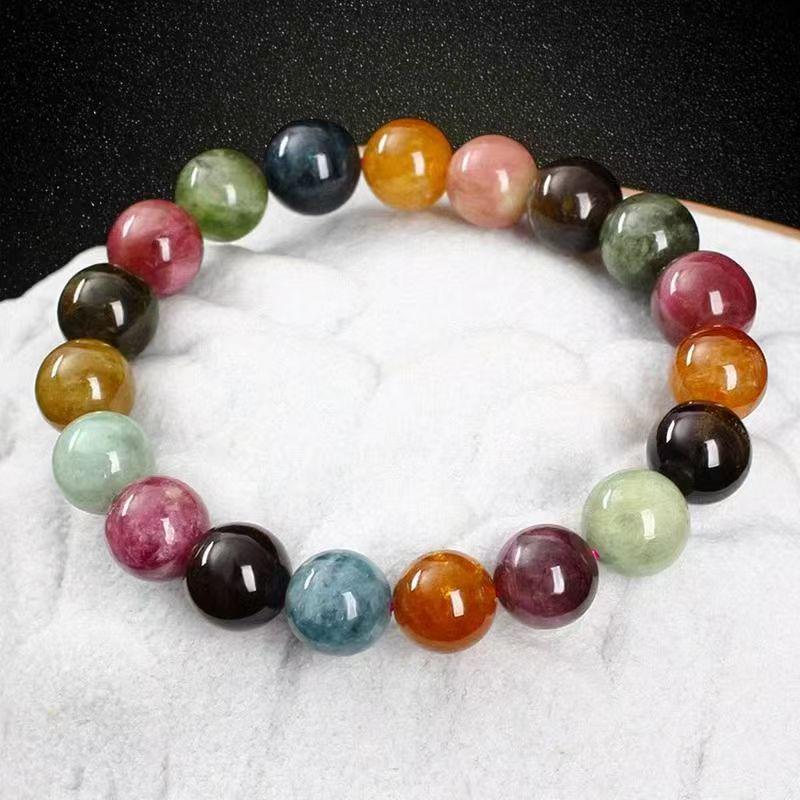 Natural Brazilian Tourmaline Chalcedony Women s Colorful Gemstone Bracelet - Single Strand, Seven-Color Design 6mm (approx. 30 beads)