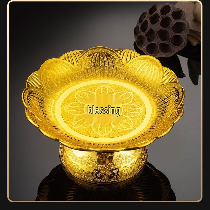 Gouden Serie Plastic Fruitschaal & Offer Set: Keramieklook met Offerbord, Kopje, Kom, Wijnkan, Theepot en Eetstokjes.
