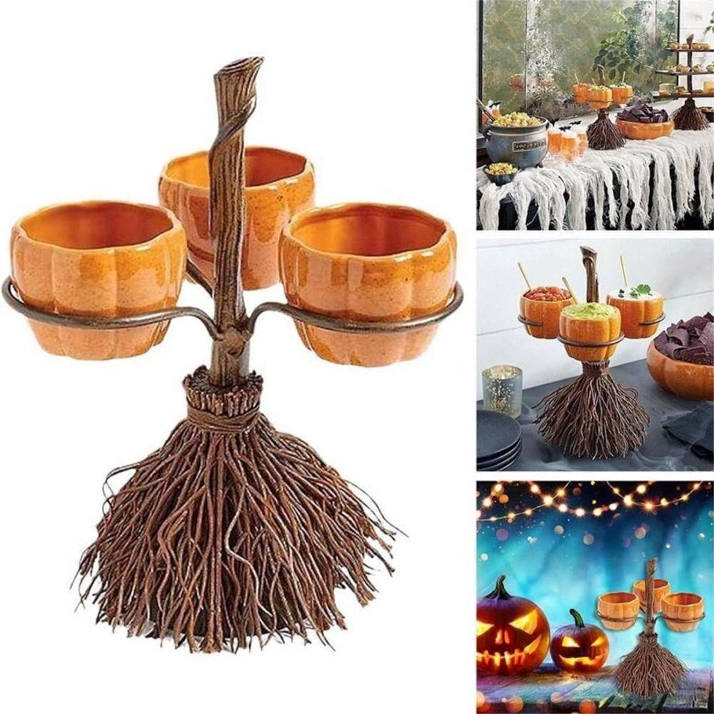 Collapsible Pumpkin Tray Detachable Snack Service Rack Durable Snack Bowl Stand  Broom