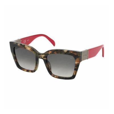Logo Design Plastic Rectangular Sunglasses Women's Tortoise STOB47-530XAP