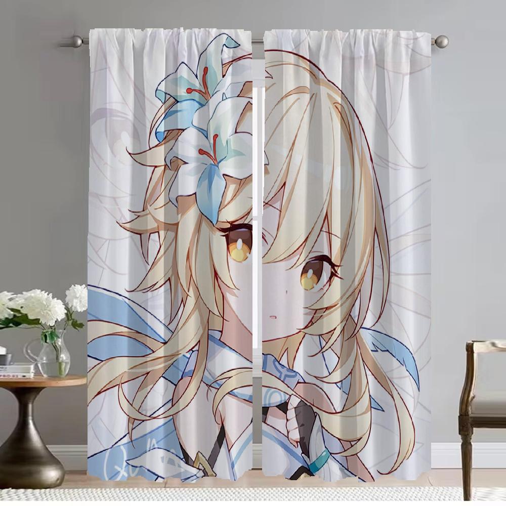 Genshin Impact Tulle for Bedroom Curtains for Living Room Curtain Kitchen Curtains 2 Pieces Halloween Decoration Partition Child
