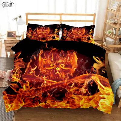 Flame Skull Basketball 3D Printed Quilt Cover Pillowcase Bedding Set Three-piece Soft and Comfortable Duvet Cover