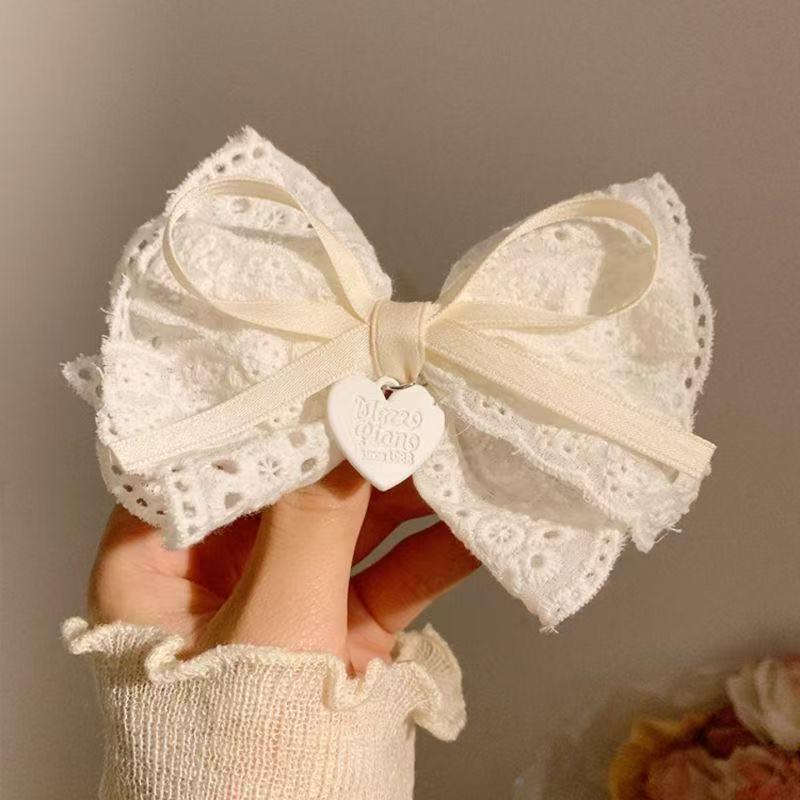 Gentle White Lace Bow Duckbill Clip for Bangs & Ponytails