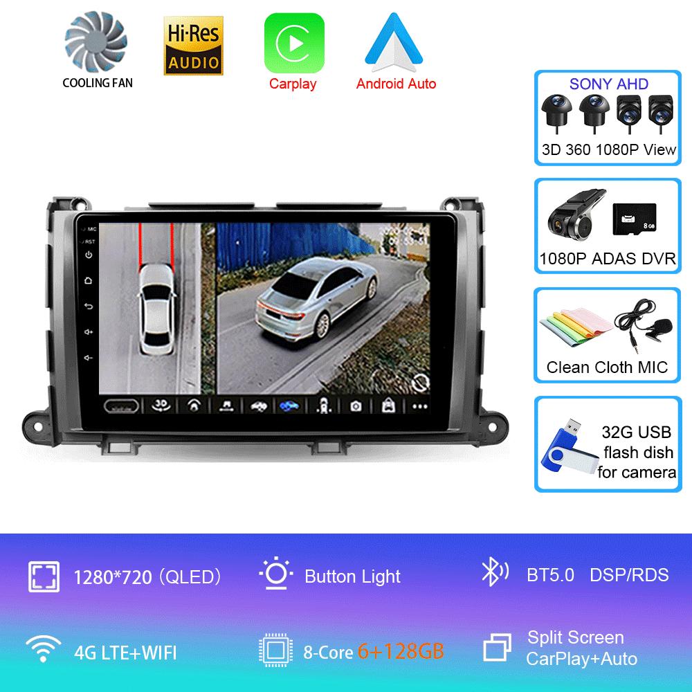 For Toyota Sienna 3 XL30 2010 - 2014 Car Radio Android 14 Carplay Auto 2K Screen Multimedia Video Player 2 Din Autoradio Stereo