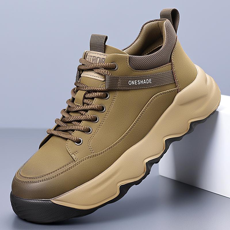 New Men Leather Casual Shoes Soft Sole Lace-up Sneakers Lightweight Treking Footwear Outdoor Male Hiking Shoes Non-Slip Trainers