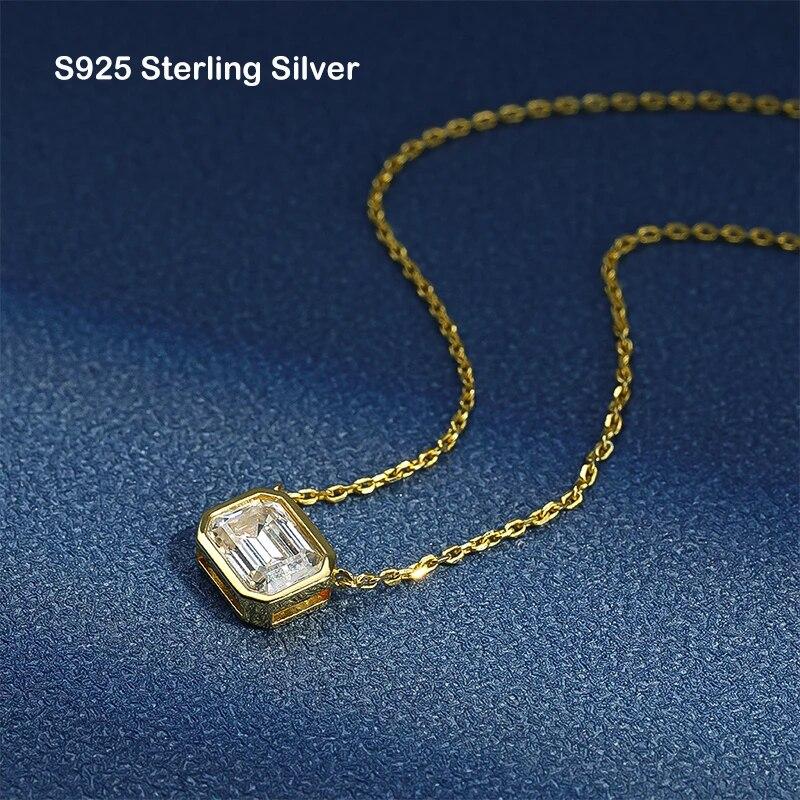 D Color  Real 2-4CT Emerald Cut Moissanite Pendant Necklace for Women S925 Silver Diamond Neck Chain Necklaces Fine Jewelry