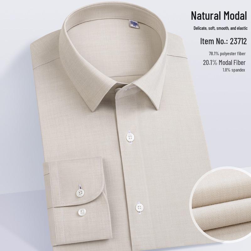 Herren Modal Stretch Langarmhemd - Bügelfrei Weiß, Frühlings- & Herbststil, Anpassbares LOGO, Berufskleidung.