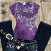 TrendHub Women's Subculture Vintage Purple Print T-Shirt Summer Y2k American Retro Slim Tees Casual Harajuku Grunge Fashion Tops New