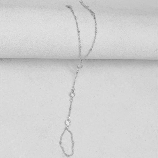 Women Hand Chain Shiny Rhinestones Inlaid Wristband Rope Bracelet Ring Hand