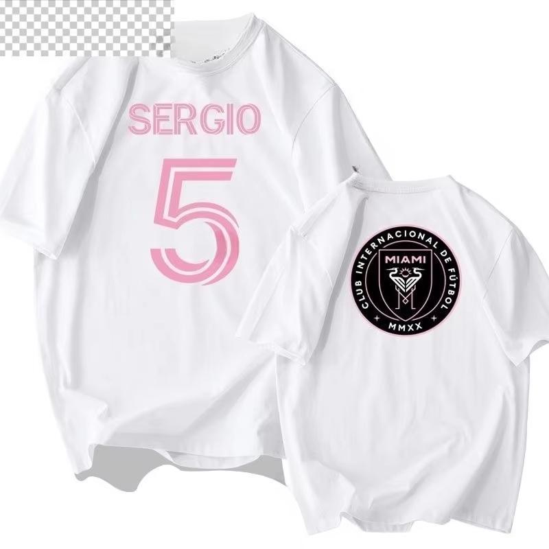 Miami International Messi Nein. 10 Fußballfan Anzug Kurzarm T-Shirt Herren und Damen Baumwolle Bedruckt Halbarm T-Shirt