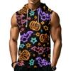 Men's Halloween Print Hooded Tank Top Casual Sleeveless Vest with Pockets Drawstring