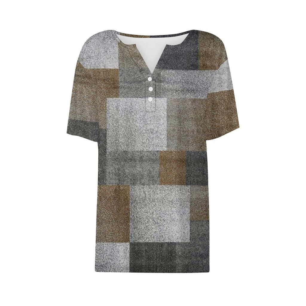 Women's T Shirt Tee Print Button Short Sleeve Daily Weekend Fashion Basic V- Neck Regular Top