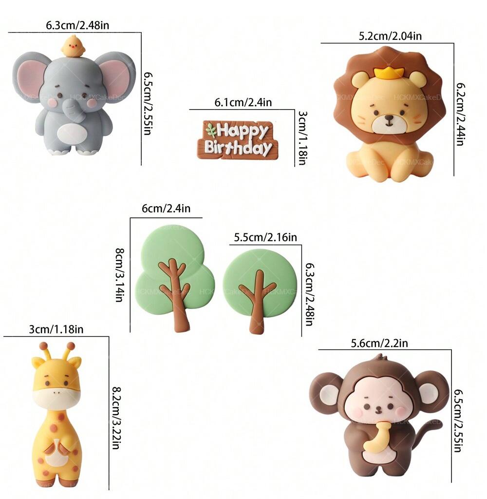 9PCS/1pc Safari Cake Topper Wild Animals-Lion Elephant Giraffe Cake Jungle Animals Wild One Cake Topper Birthday Party Decoratio