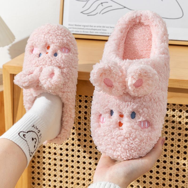 Home Cotton Slippers Autumn and Winter Indoor Home Non-slip Plush Warm Cute Rabbit Hair Plush Cotton Mop