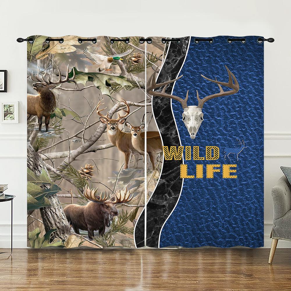 Curtains Animal Deer Pastoral Curtains Digital Printing Blackout Curtains No Punching