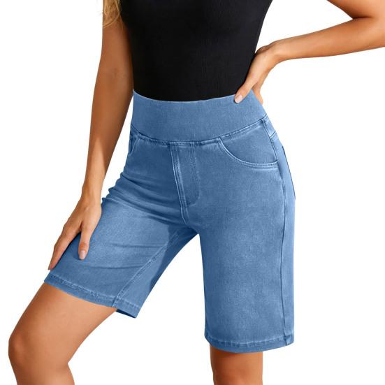 

Stretchy Jean Shorts for Women High Waisted Tummy Control Pull on Denim Shorts Summer Casual Knee Length Jorts with Pockets XXL світло-синій колір