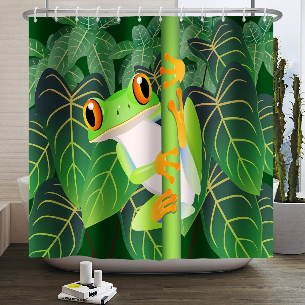 Funny Frog Shower Curtain for Bathroom Mushroom Butterfly Floral Green Plant Cartoon Animal Waterproof Polyester Shower Curtain