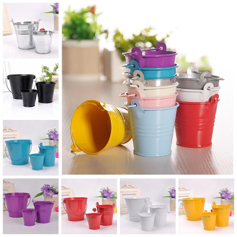 Vintage Tinplate Iron Flower Pot Pastoral Iron Art Flower Barrel Miniatures Hook Mini Tinplate Water Bucket Kids Toy