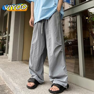 Men's Y2K Clothes Green Summer Oversized Sweat Wide Leg Cargo Ice Silk Quick Dry Track Pants Sweatpants Trousers Female Korean 2023