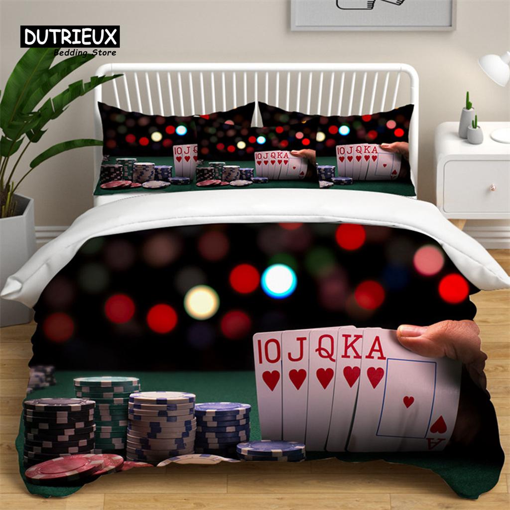 Soft Poker Bedding Set Retro Player Card Game Tarot Print Duvet Cover For Kids Boys Girls Teens Geometric Pattern Pillow Shams