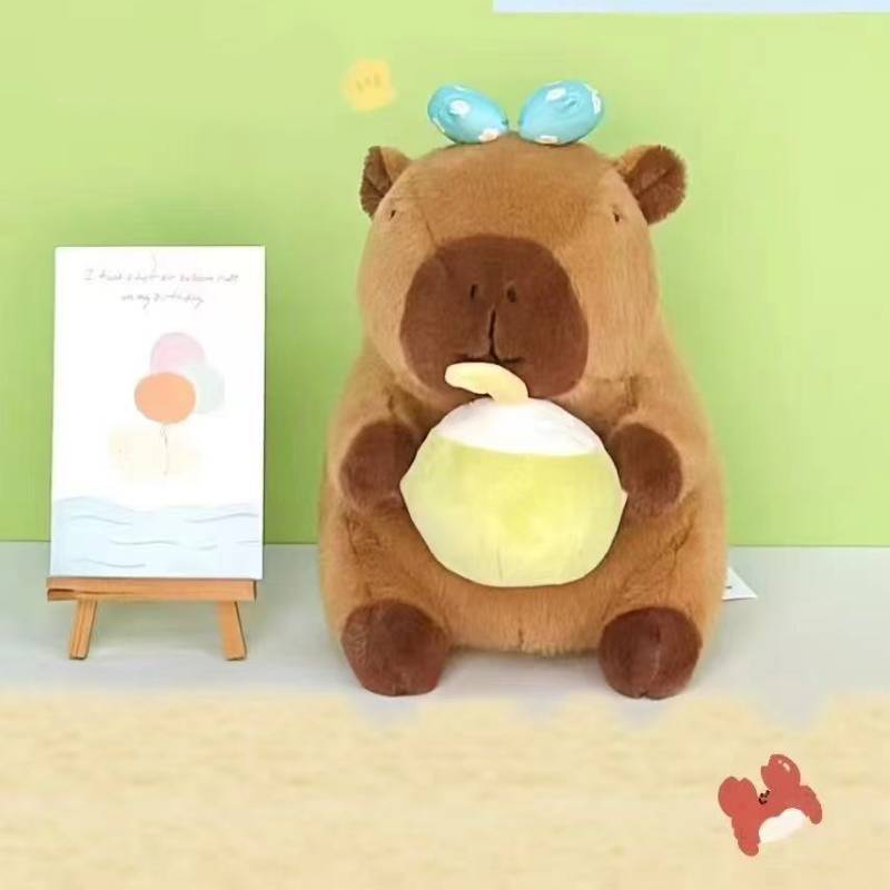 

Summer Circle Swimming Coconut Capybara Plush Toy Super Soft Fabric Kids Bedroom зелений