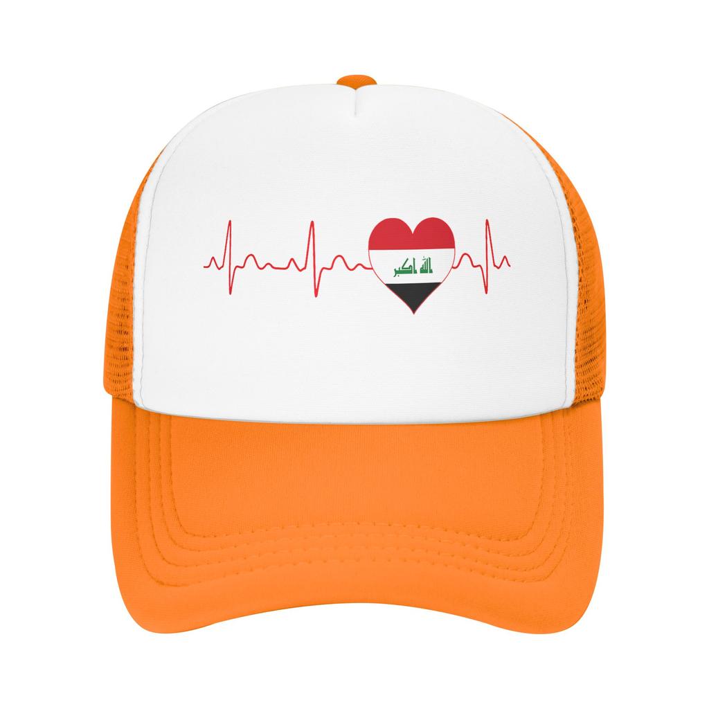 Iraq Flag Heartbeat EKG Mesh Baseball Caps Unisex Outdoor Trucker Hat Hats Adjustable Summer Trucker Cap