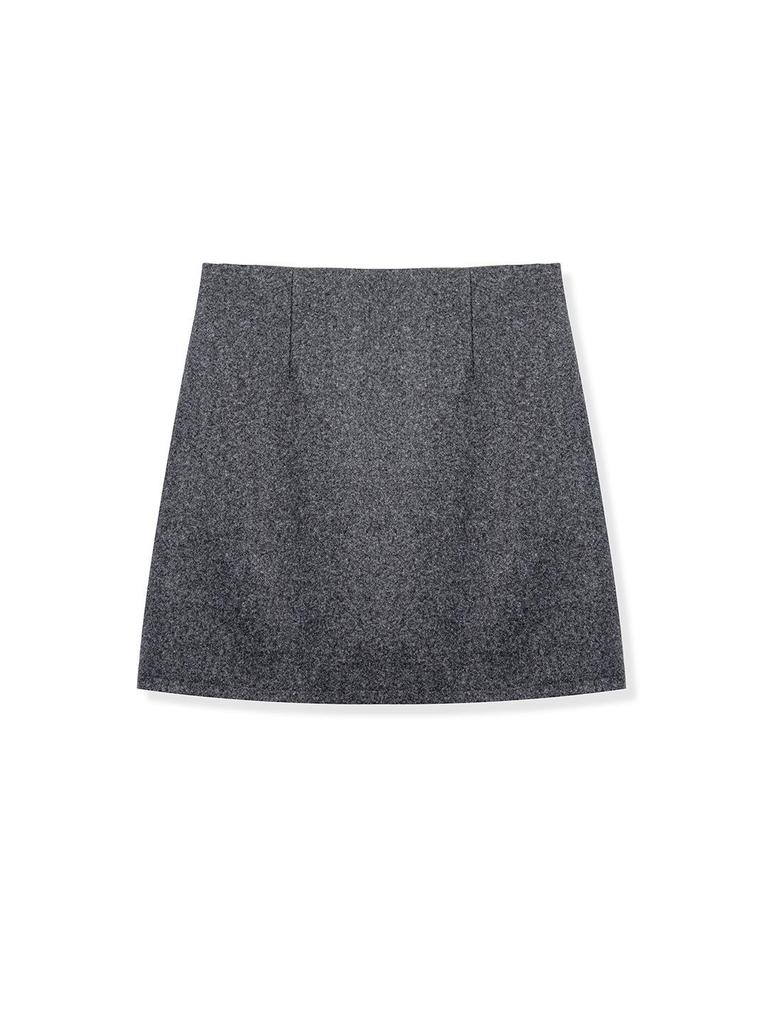 Women's Gray Wool Blend High-Waisted Bodycon A-Line Skirt - Korean Style Elegant Spring Arrival
