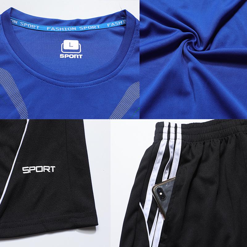 Men's Summer Sports T-Shirt & Black Shorts Fitness Set