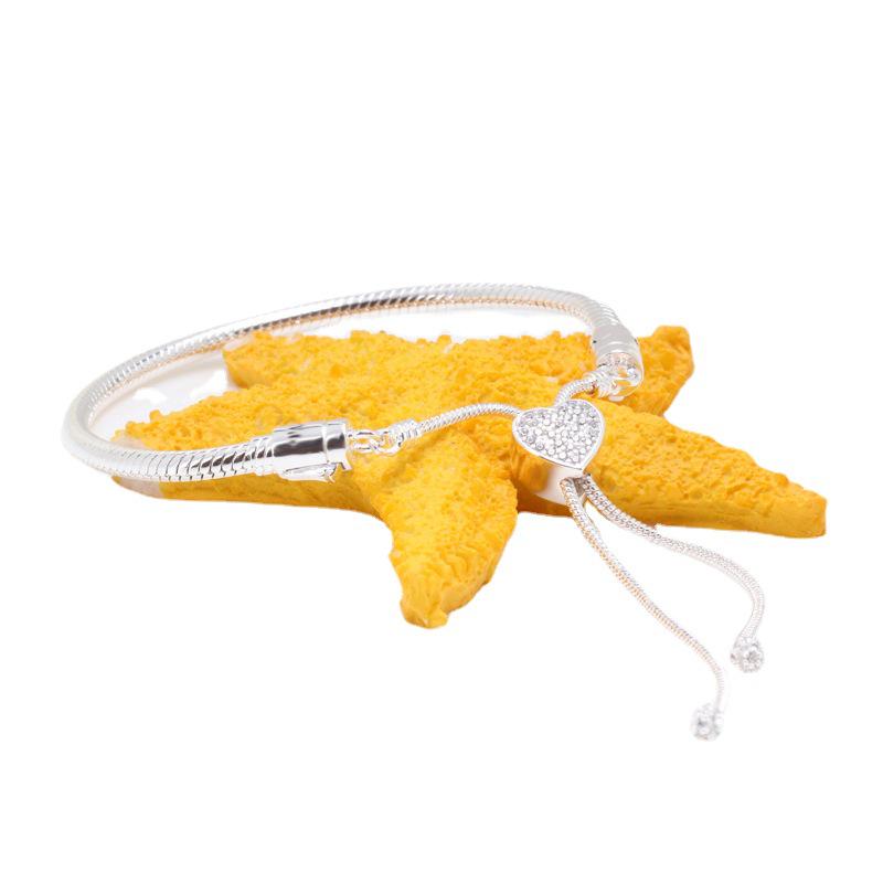 European-American Heart-Shaped Retractable Bracelet for Women - New Pandora Style Sliding Buckle, Perfect Christmas Gift