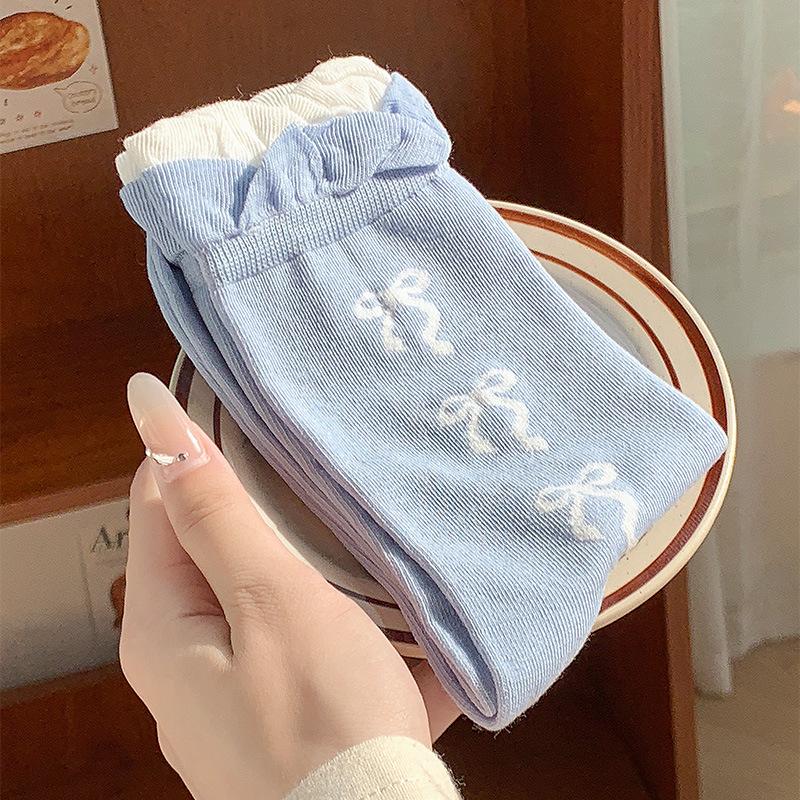 Bow Bubble Mouth Lolita Socks Style Spring And Autumn Mid-Tube Socks Lace Pile Socks