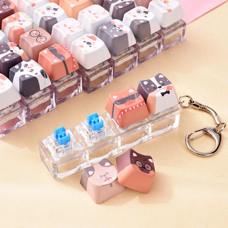 Cute Cat Dog Pendant Stress-Relief Fidget Keychain Mechanical Keyboard Keychain Dog-Themed Clicker Fidget For Backpack Study