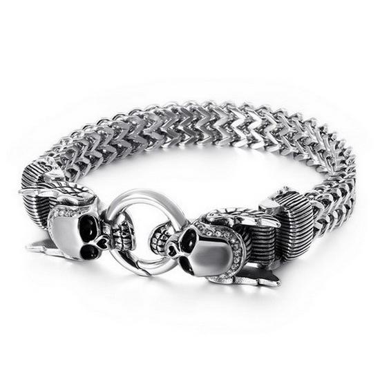 Men's Retro Punk Bracelet: Square Fish Scale Titanium Steel with Skull Pattern