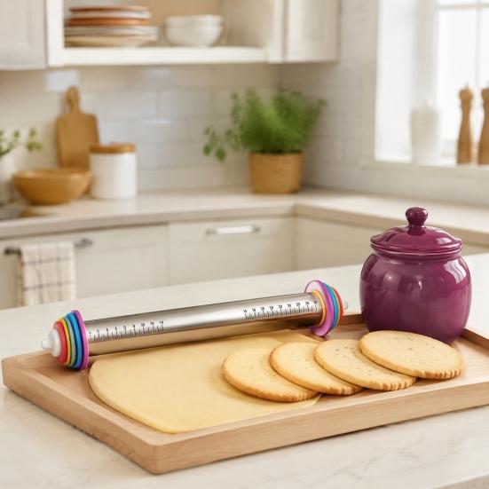 Rolling Pin Spacers Spacer with Scale Markings, Adjustable Removable Thickness Rings, Cookie Dough Guides Control Plastic for Cookies Pie
