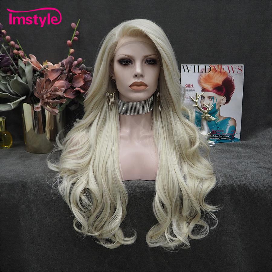 Imstyle Red Wig Long Synthetic Lace Front Wig Natural Wavy Cosplay Wigs For Women Heat Resistant Fiber White Brown Lace Wigs